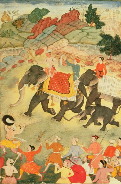 A party of elephant hunters, Mughal, c.1615 by Indian School